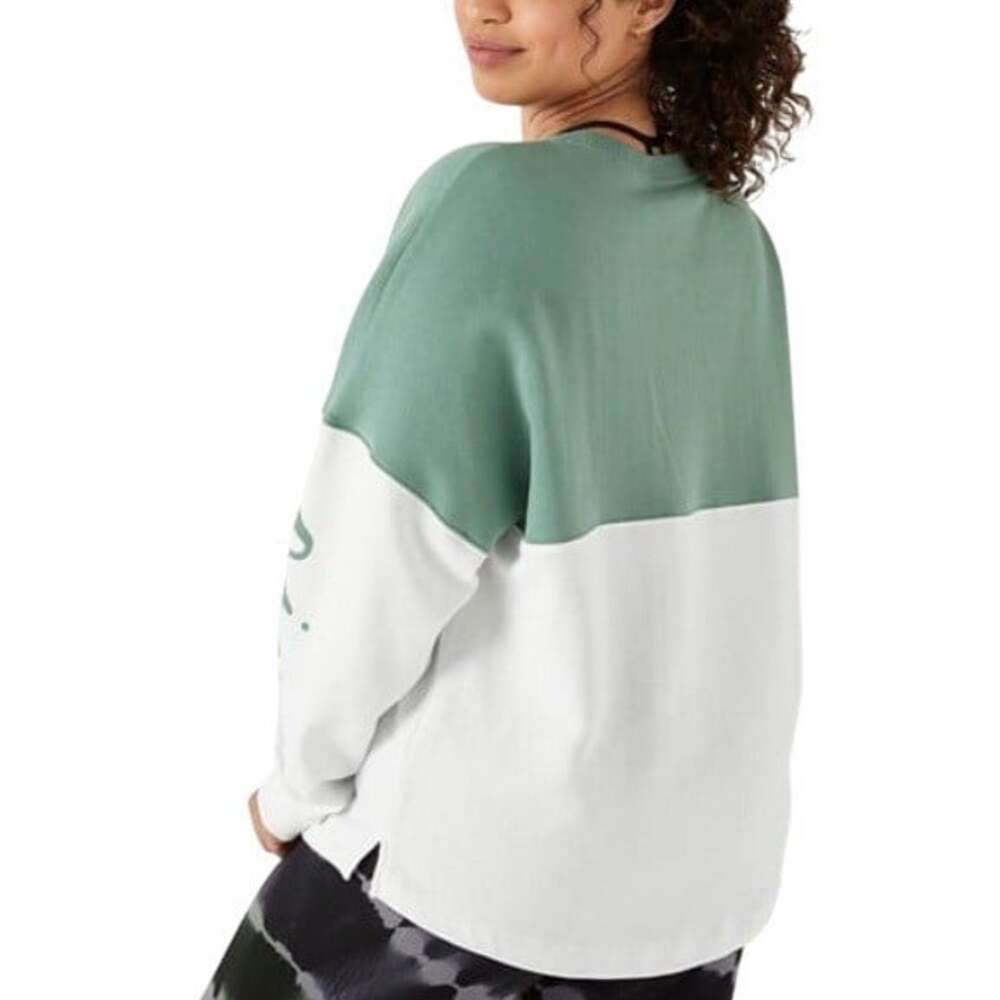PINK Victoria's Secret Women's White Green Colorblock Crewneck Sweatshirt Size S - Picture 2 of 9